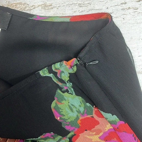 Vintage Jones New York 100% Silk Black Floral Print A Line Skirt Size 12 - Picture 7 of 11